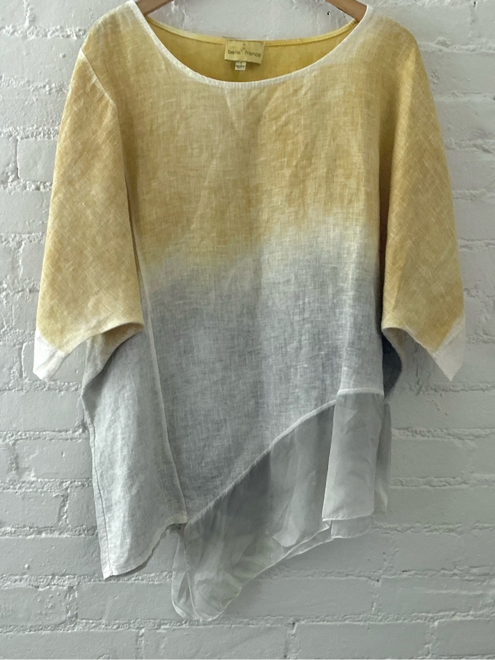 belle france Relaxed Fit Linen Asymmetrical Tunic Top Made in Italy Lagenlook S